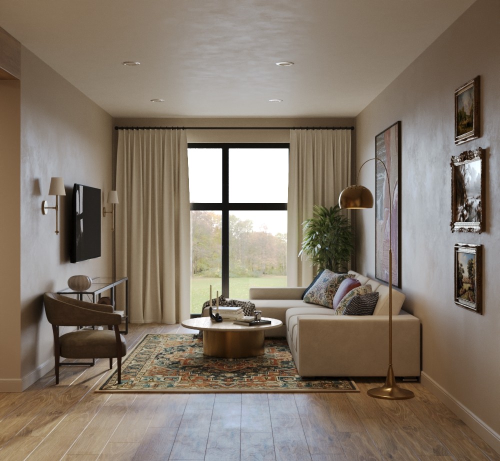 Open-concept kitchen and living area